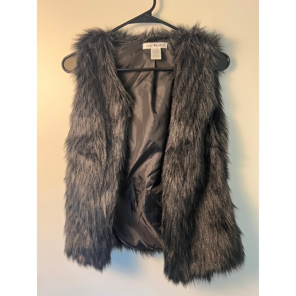 Say What? Y2K Faux Fur Vest W XS Black Shaggy Layering Gilet Festival Boho Chic
